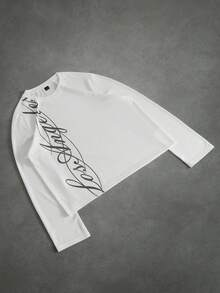 PAVTROS Men's Fitted Long Sleeve Crew Neck T-Shirt, High Elasticity Fabric, Soft & Comfortable, Large Letter Print Design - White - View 8