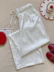 SHEIN EZwear Women's Casual Leopard Print Drawstring Waist Loose Wide Leg Pants - White - View 4