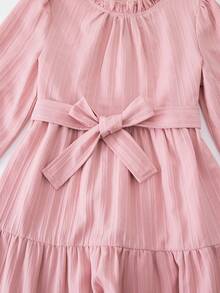 女童圣诞绿色长袖连衣裙，休闲百搭童装，适合青少年女孩日常穿着，秋冬季 - 粉色 - 查看 6