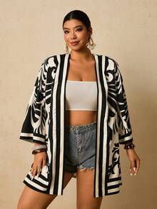 Travachic 大码女士热带印花宽松落肩罩衫，泳衣罩衫，沙滩和服，新年，感恩节，圣诞节，沙滩，女士沙滩装，沙滩套装，女士沙滩时尚，女士沙滩时尚 - 彩色 - 查看 3