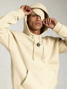 Manfinity Roghcode Men's Loose Casual Hoodie & Sweatpants Set, Suitable For Street Style, Daily Wear - Beige - View 3