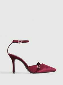 CUCCOO SZL Women's Pointed Toe Buckle Design Fashionable High Heels, Versatile For Daily Wear - Burgundy - View 2