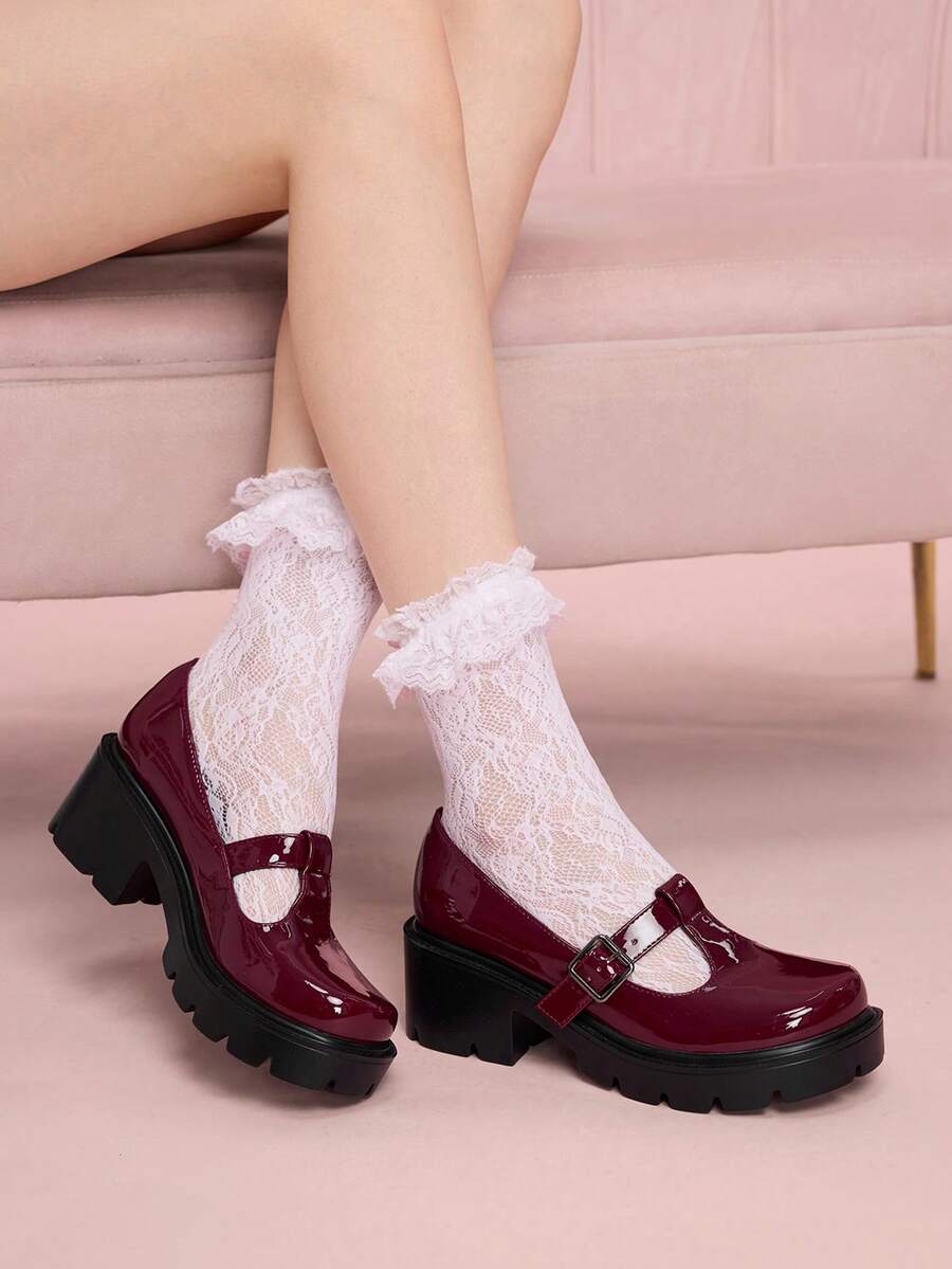 CUCCOO DOLLMOD Women's Fashionable Versatile Commuting Thick-Soled Wedge Shoes For Christmas - Burgundy - View 1