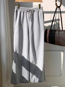 SHEIN EZwear 女士纯色系腰阔腿宽松休闲运动裤