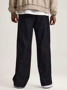 Musero Tonal Striped Wide Loose Fit Style Denim Trouser Bottoms Jeans SPRING SUMMER Essentials Streetstyle - Black - View 4