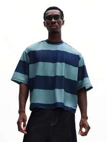 SUMWON Oversized Short Sleeve Crew Neck T-Shirt With Horizontal Stripes Relaxed Fit Casual Summer Top - Multicolor - View 3