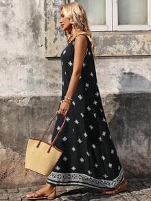 EMERY ROSE 女士复古印花圆领无袖长裙 - 彩色 - 查看 8