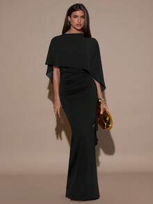 SHEIN BAE Đầm đuôi cá màu trơn thanh lịch dành cho nữ, thích hợp cho mùa hè. - màu đen - Xem 3