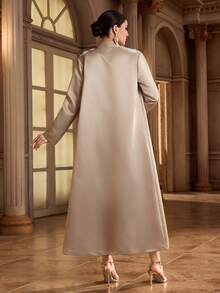 Al Najma Women's Sequin And Rhinestone Decor Arabic Abaya Clothes - Apricot - View 4