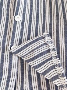 SHEIN Vintaside Kids 男婴夏季条纹纽扣短袖衬衫和短裤两件套 - 黑與白 - 查看 4