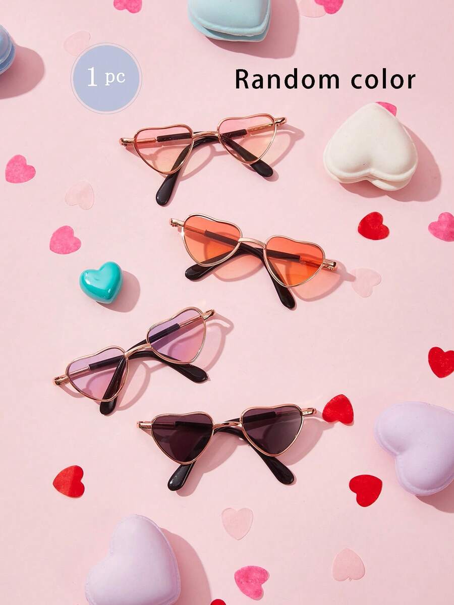 PETSIN 1 pieza, color aleatorio, gafas con forma de corazón para mascotas en el Día de San Valentín, gafas de sol con forma de corazón de metal retro con piezas de corazón y océano, adecuadas para mascotas pequeñas - Multicolor - Ver 1