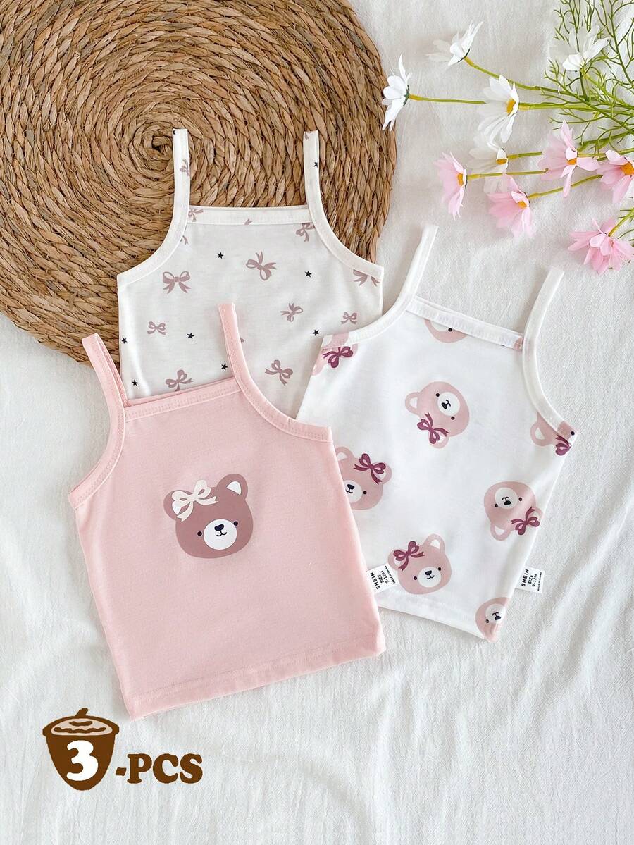 Vintaside Kids 3件套女婴提花吊带背心。无袖设计,清爽透气,可爱时尚,马卡龙粉彩色系,甜美又显身材。面料柔软舒适,休闲可爱风格,适合春夏外出、户外玩耍、度假、日常穿着和旅行。 - 彩色 - 查看 1