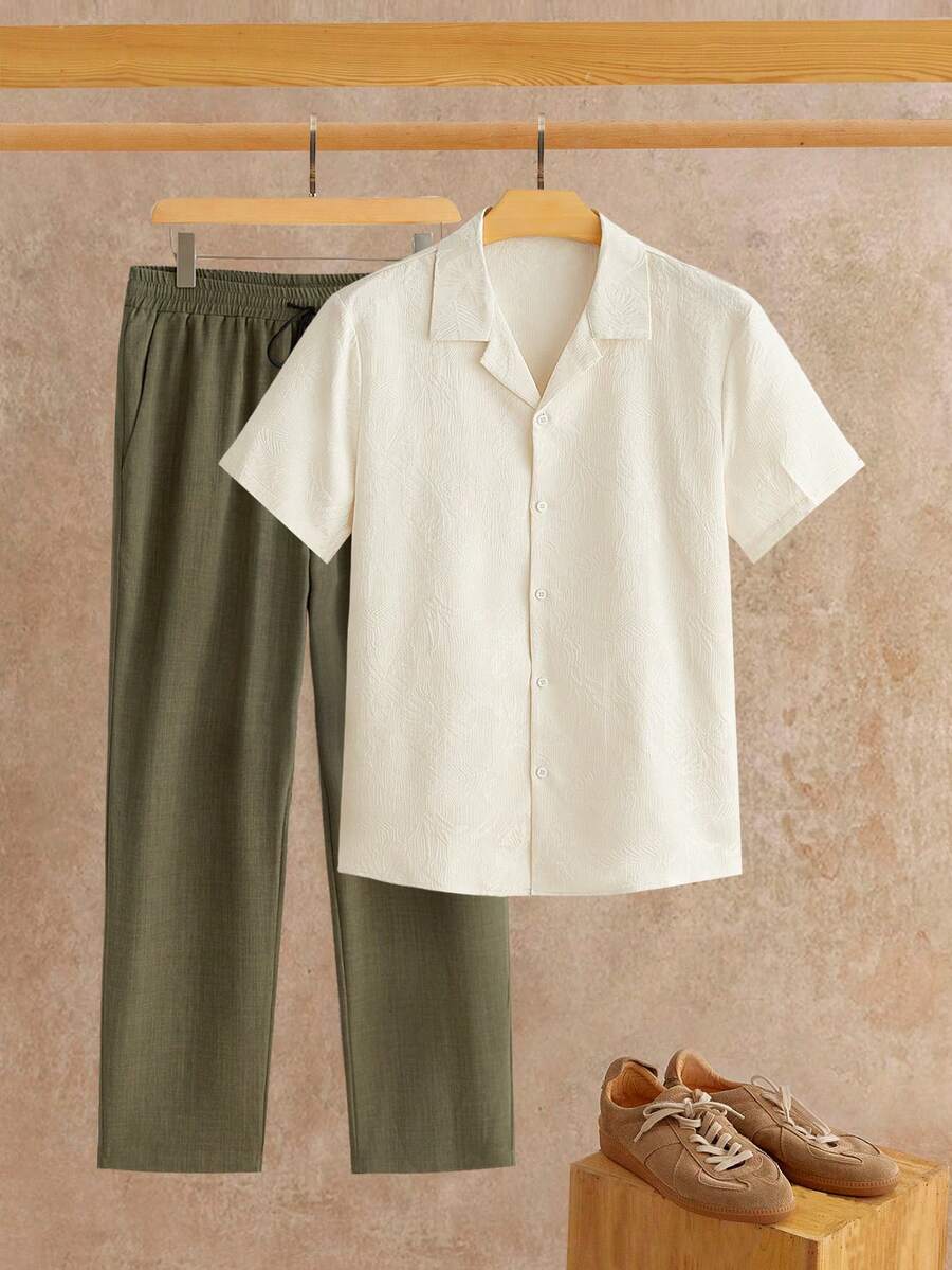 HIMLAND Men's Fashion Casual Shirt & Loose Fit Pants Set - Multicolor - View 1