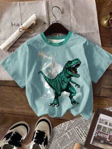 SHEIN 3pcs/Set Young Boys Casual Comfortable Knit Short Sleeve T-Shirts, Suitable For Summer, School, Campus, College - Multicolor - View 4