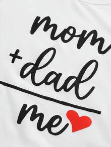 Bộ 6 món cho bé trai và bé gái, kiểu dáng thường ngày, in chữ "I Love Daddy Mommy" gồm áo thun ngắn tay và quần short trắng, trang phục cơ bản dễ phối, phù hợp cho mùa xuân/hè, các ngày lễ và ngày Valentine. - trắng - Xem 6