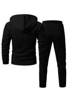 Manfinity Homme Conjunto de chándal casual con sudadera con capucha y pantalones con cordón con diseño gráfico para hombre - Negro - Ver 2