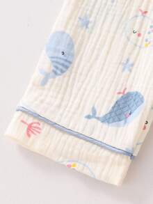 2pcs/Set Baby Boys Comfy Whale Printed Collar Cardigan Long Sleeve Top & Pants Casual Lounge Set Cotton Pajamas Baby Pajama Set Newborn Cotton Clothes Baby Clothes Baby Pajamas Cotton Baby Pajamas Fall Winter - Apricot - View 6