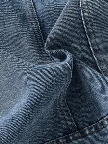 SHEIN Mirajuku 2件套青少年男童休闲牛仔拼接针织T恤和短裤，时尚街头风牛仔拼接套装 - 黑色 - 查看 7