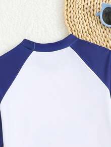 SHEIN Young Boy Crab Print Contrast Color Raglan Sleeve Two-Piece Swimsuit Set, Suitable For Beach & Swimming Boys Rash Guard Set Boy Swimsuit Set Long Sleeve Boy Swim Trunks Set Shirt Beach Wear For Boys Little Boy Bathing Suites Bottoms Boy Swim Set Boys Swim Rash Guard Toddler Rash Guard Boys Long Sleeve Swim Toddler Swim Shirt Little Boy Swim Wear Boys Long Sleeve Swimsuit Long Sleeve Rash Guard Beach Wear For Kids Boy Beach Wear Boys Rash Guard Top Boys Cruise Clothes - Multicolor - View 6