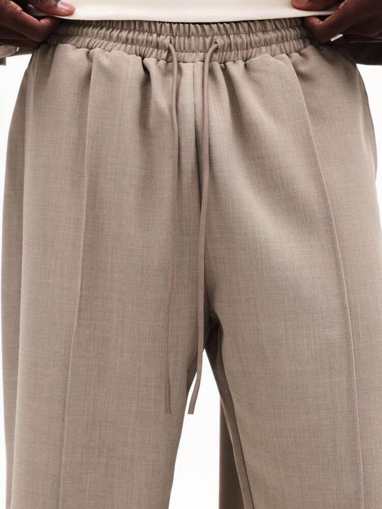 Beige Tailored Jacket And Wide Leg Trousers Set