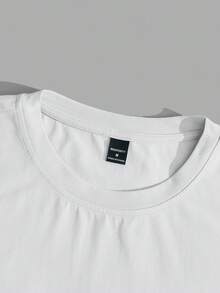 Claim Dot 大码男士纯色圆领短袖字母印花休闲上衣T恤 - 白色 - 查看 4