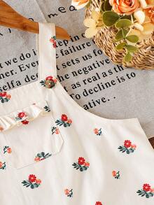 SHEIN 女童夏季休闲碎花连衣裙 女童/碎花连衣裙 女童夏季连衣裙 女童休闲印花连衣裙 女童/无袖连衣裙 女童复古风连衣裙 女童碎花图案连体连衣裙，带荷叶边口袋细节，适合休闲穿着 可爱碎花无袖贴袋连体连衣裙，完美日常穿搭 - 白色 - 查看 8