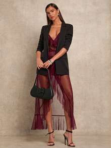 Glamine 女士优雅性感网纱波点吊带荷叶边薄纱连衣裙