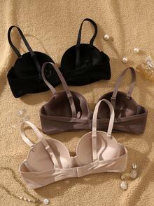 DesireSculpt 3pcs/Set Women's Solid Color Simple Daily Underwire Bra - Multicolor - View 2