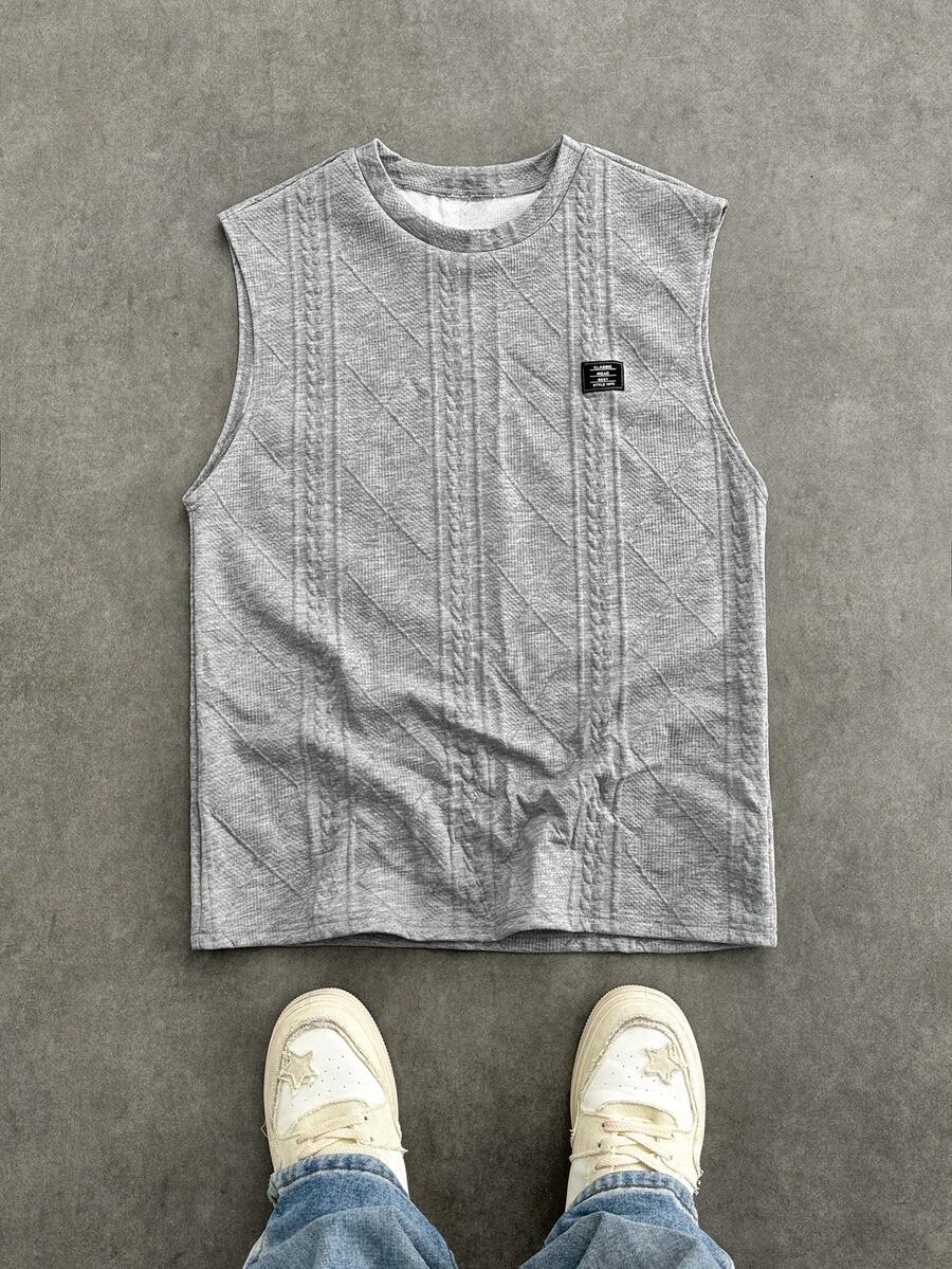 SWAVVY Men's Casual Graphic Print Crew Neck Tank Top - Grey - View 1