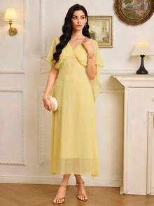 Modelyn Women's Sleeveless Waist Cinching Draped Midi Dress - Light Yellow - View 6