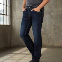 PANTALON PARA CABALLERO RECTO TELA RIGIDA TONO AZUL OBSCURO - Azul lavado oscuro - Ver 1