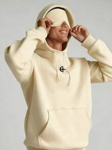 Manfinity Roghcode Men's Loose Casual Hoodie & Sweatpants Set, Suitable For Street Style, Daily Wear - Beige - View 4