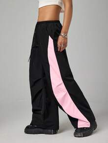 SHEIN PETITE Women's Colorblock Casual Sports Pants - Multicolor - View 8