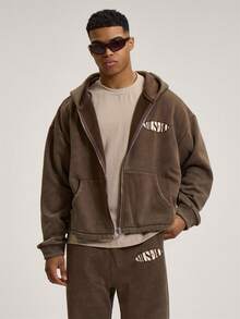 Musero ZIP THROUGH OVERSIZED HOODIE WITH HEM CORD AND BRANDED PATCH Spring&Summer - Brown - View 1