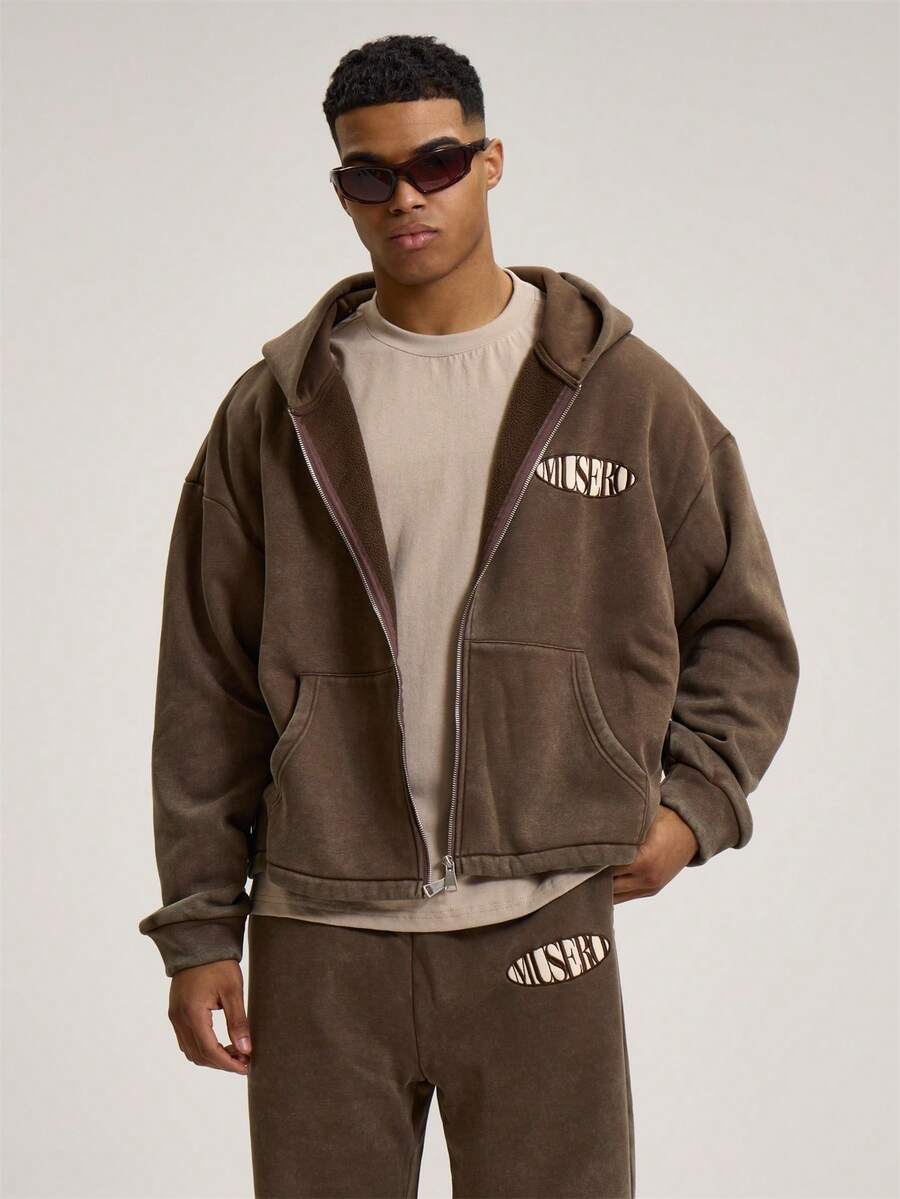 Musero ZIP THROUGH OVERSIZED HOODIE WITH HEM CORD AND BRANDED PATCH Spring&Summer - Brown - View 1