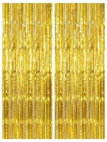 2件套1米x2米派对背景幕布，金属箔，流苏，金属帘，生日，婚礼，单身女性周年纪念装饰，成人雨丝帘，生日派对背景墙装饰，流苏闪亮铝膜墙帘 - 2Pcs - 查看 32