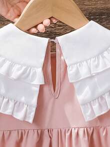 SHEIN Young Girl Woven Contrast Color Ruffle Hem Loose Dress,Suitable For Spring And Summer - Pink - View 7