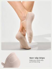 GLOWMODE 3 Pairs Yoga & Pilates Non-Slip Grip Socks With Seamless Toe Construction Yoga Daily - Khaki - View 2