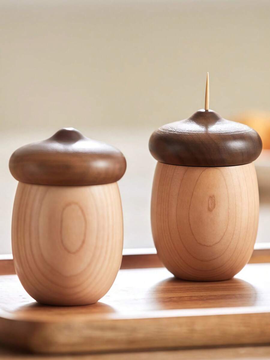 Madebyblanc Hộp đựng tăm, hộp tăm hình quả sồi dễ thương, di động, có nắp đậy, hộp phân phối tăm mini dùng cho gia đình, nhà bếp, bàn làm việc - Hộp đựng tăm bằng gỗ tự nhiên, ý tưởng quà tặng độc đáo - Nhiều màu - Xem 1