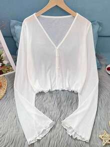 Resyla Nouveau cardigan chemise pour femmes, style léger d'été avec poignets retroussés - Blanc - Voir 1