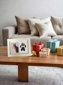 1 Piece Of Pet Claw Print (Black, White, Wood Color) Commemorative Photo Frame For Table Dogs, Cat Footprints Handmade DIY Gifts Free Printing Table Handprint Frame - Multicolor - View 4