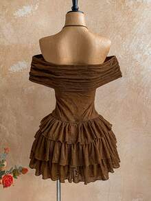 Soleia Elegant Lace Ruffle Trim Jumpsuit, Suitable For Vacation, Spring/Summer Brown - Brown - View 2