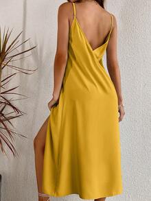 Breezaya Low Back Split Thigh Cami Dress Maxi Vacation Beach Outfits Women - Yellow - View 2