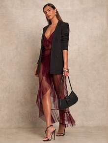 Glamine 女士优雅性感网纱波点吊带荷叶边薄纱连衣裙