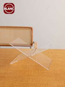 1pc X-Shaped Transparent Bookshelf, Acrylic Reading Book Rack, Reading & Music Album Display Shelf, White/Black Book Stand, Home Decor, Suitable For Library, Cookbooks, Music Albums, And Various Books And Cooking Utensils On Kitchen Countertop - Transparent - View 2