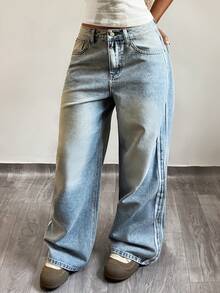 StreetHx Fashionable Casual Street Style Webbing Low-Waist Distressed Jeans