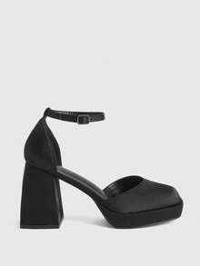 CUCCOO LuxiPop 女士厚底搭扣设计时尚百搭高跟凉鞋 - 黑色 - 查看 2