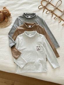 Blossori 3件套男童法式优雅小熊刺绣高领内衣 - 彩色 - 查看 5