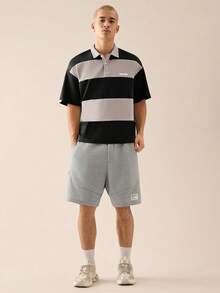 SWAVVY 男士针织休闲宽松短袖Polo衫 - 深灰色 - 查看 3