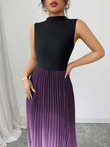 Elenzga Đầm xếp ly ombre màu đen, kiểu dáng thanh lịch, thường ngày dành cho nữ - Màu tím - Xem 6